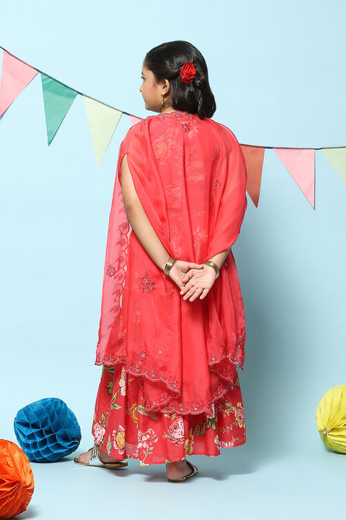 Red Polyester Short Kurta Printed Suit Set image number 4