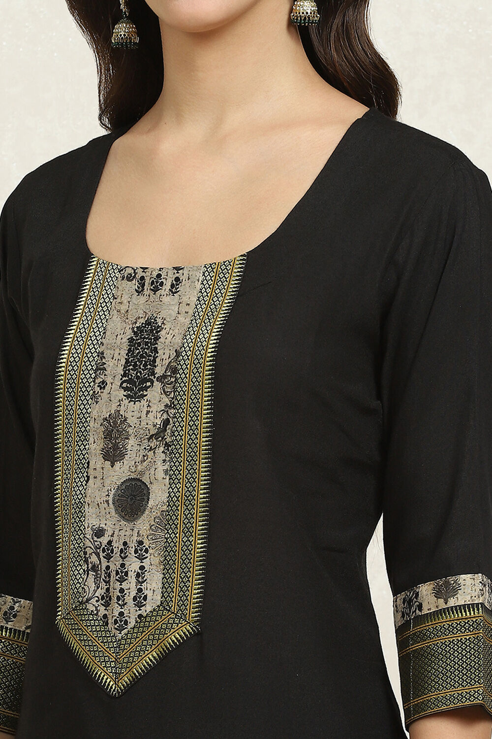 Turquoise Cotton Printed Unstitched Kurta Set image number 2