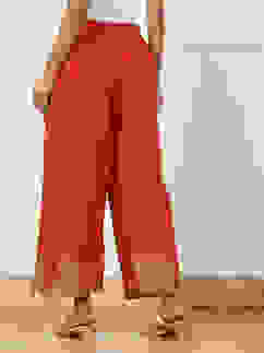 Orange Jacquard Solid Straight Palazzo Pants image number 5