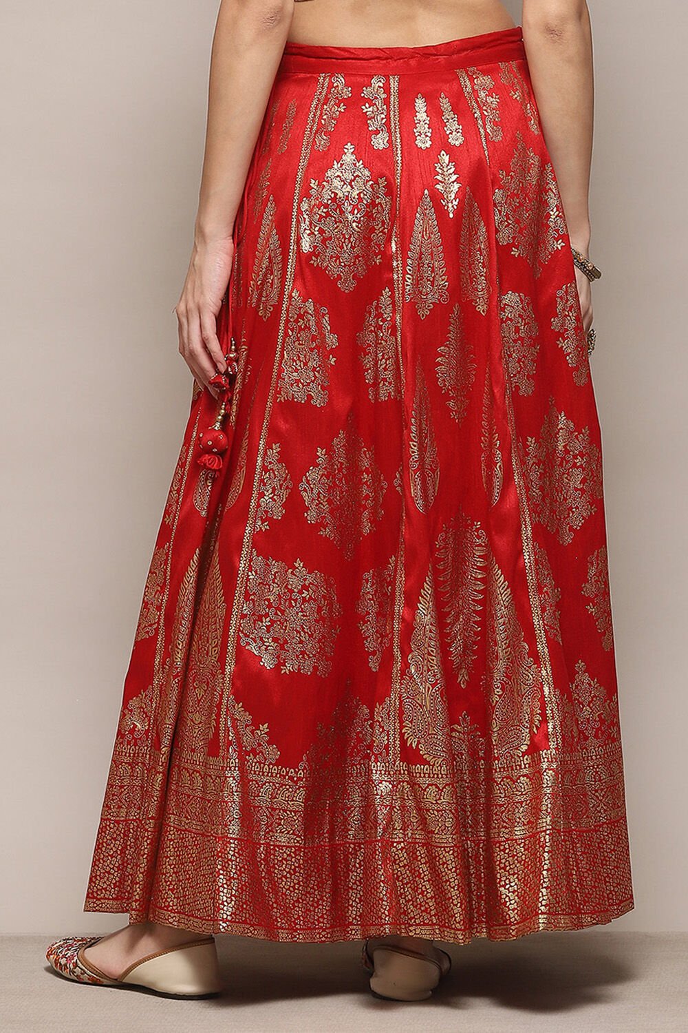Red Polyester Printed Flared Skirt Kurta Skirt at Biba Global