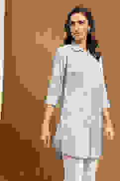 Sky Blue Printed Straight Short Kurti image number 4