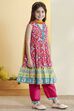 Pink Printed Tiered Cotton Kurta Set image number 4
