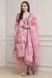 Pink Cotton Straight Suit Set