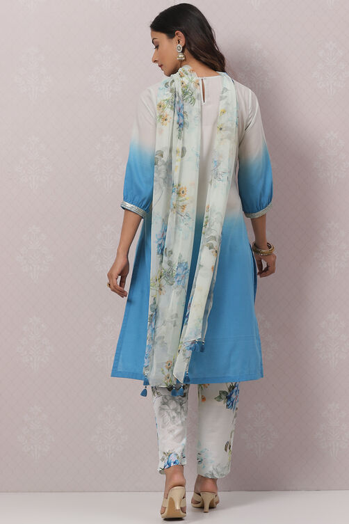 Ice Blue Poly Viscose Straight Kurta Slim Pant Suit Set image number 4