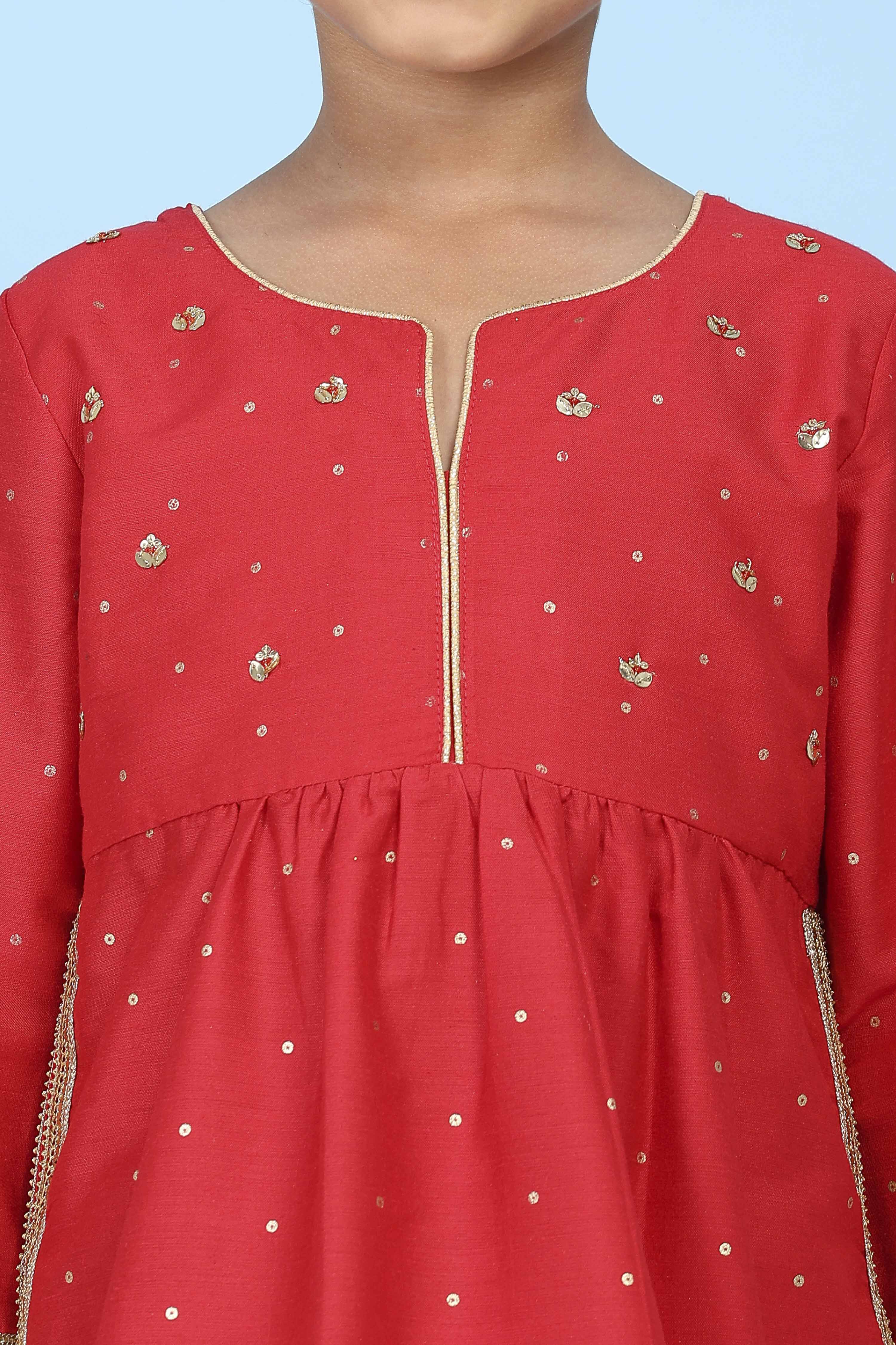 Red Poly Viscose Dyed Straight Suit Set image number 1