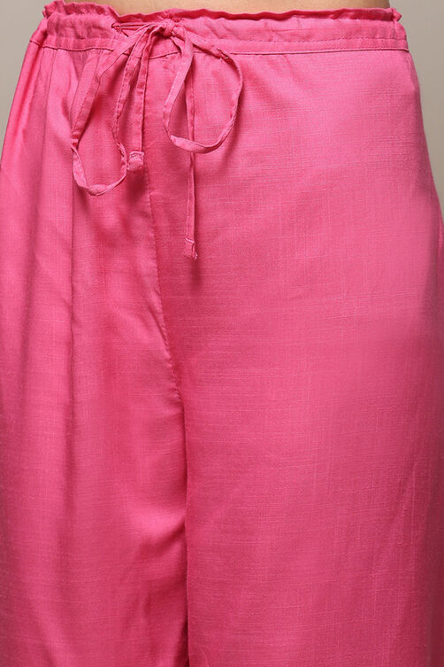 Pink LIVA Straight Kurta Narrow Palazzo Suit Set image number 2