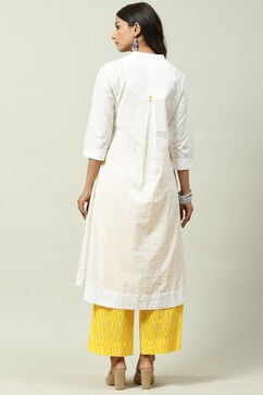 White and Yellow Cotton A - Line Kurta Cropped Palazzo Suit Set image number 6
