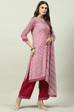 Pink Art Silk Straight Kurta Palazzo Suit Set image number 3