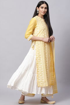 Yellow Cotton Double Layered Kurta Palazzo Suit Set image number 7