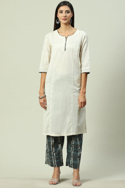 Off White Straight Kurta Palazzo Suit Set image number 6