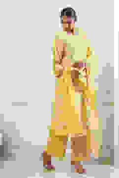 Lime Yellow Schiffli Embroidered Straight Suit Set image number 5