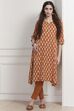 Rust Cotton Ikat Printed A-Line Kurta