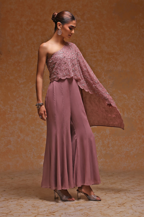 Rose Pink Georgette Heavy Beaded Embroidery Jumpsuit image number 4