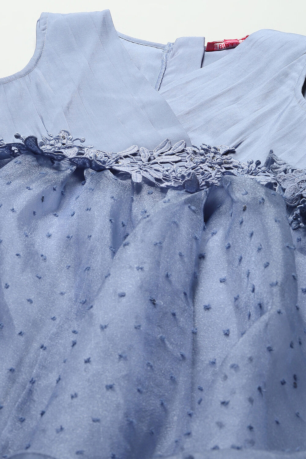 Blue Polyester Gathered Solid Dress image number 1