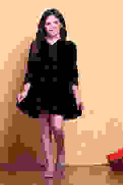 Navy Polyester Blend Flared Dress image number 5