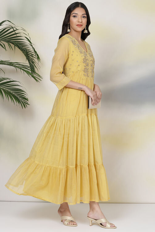 Mustard Poly Cotton Fusion Dress image number 4