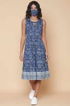Blue Cotton Printed Kurta Dress image number 3