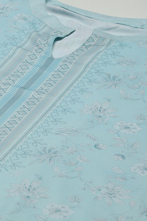 Light Blue Silk Blend Digital Print Unstitched Suit Set image number 2