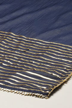 Navy Cotton Blend Layered Kurta Churidar Suit Set image number 4