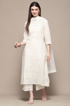Off White Cotton Anarkali Suit Set image number 7