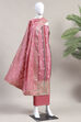 Pink Cotton Printed Embroidered Unstitched Suit Set image number 4