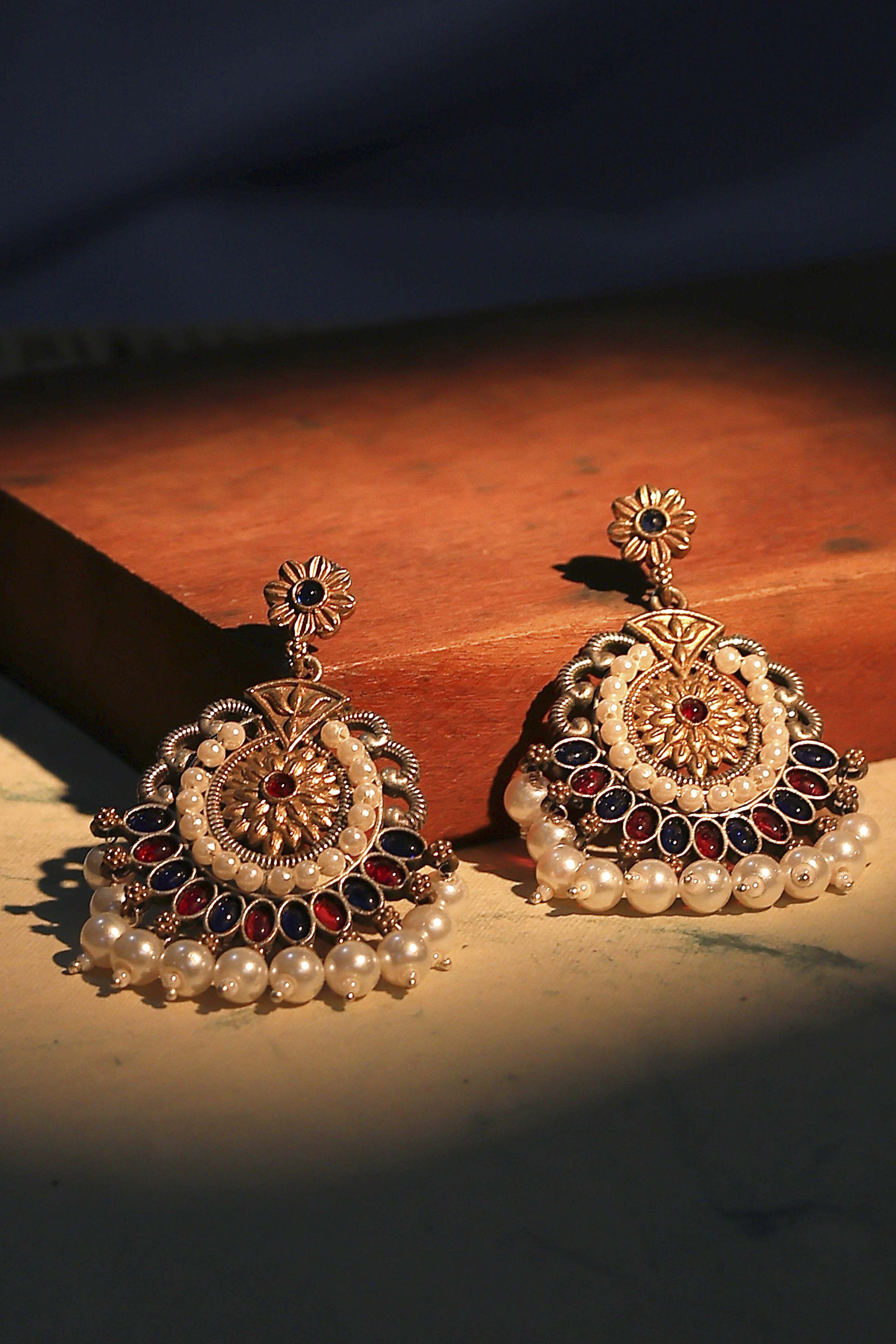 Blue Pink Brass Drop & Danglers image number 0