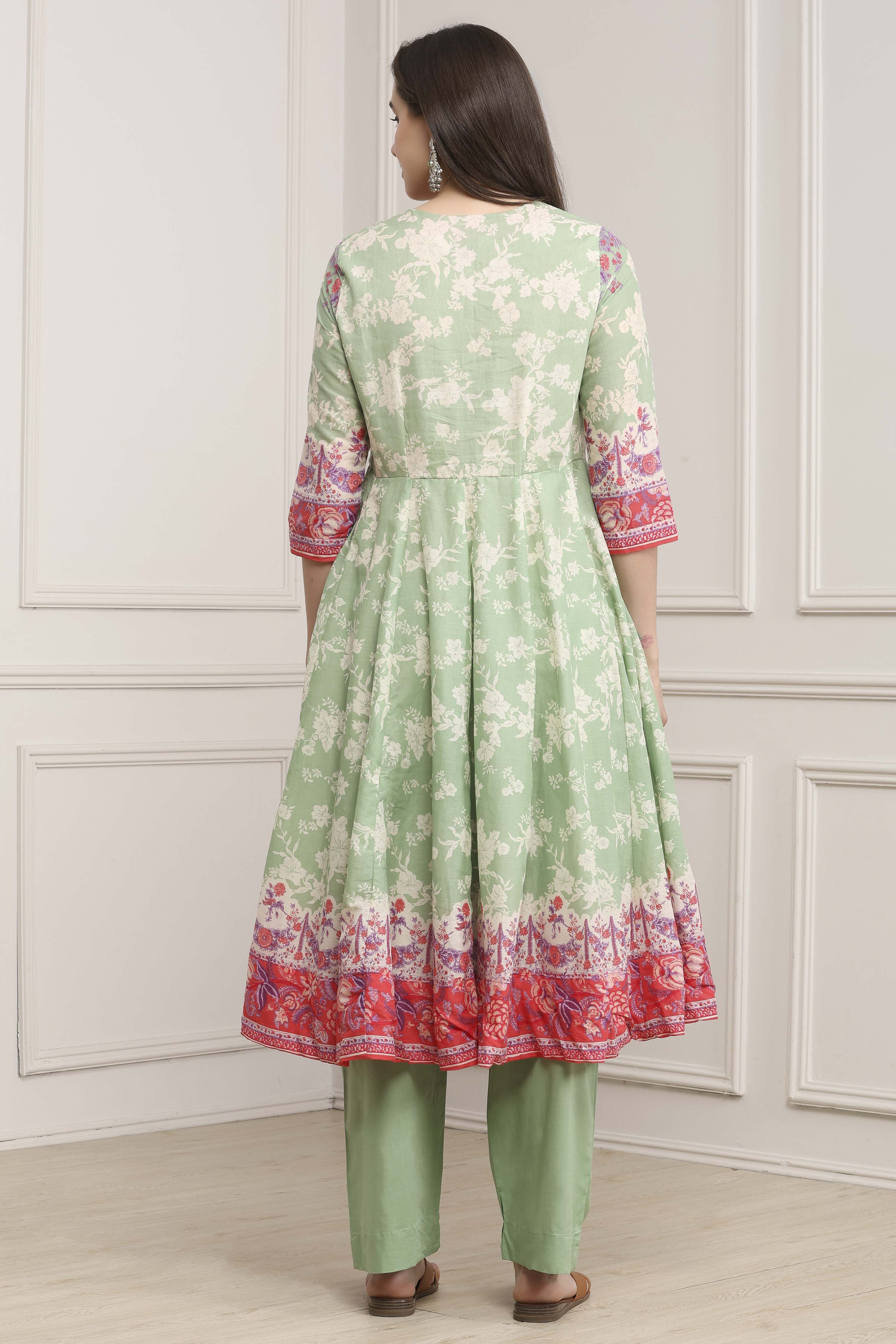 Grey Cotton Kalidar Suit Set image number 4