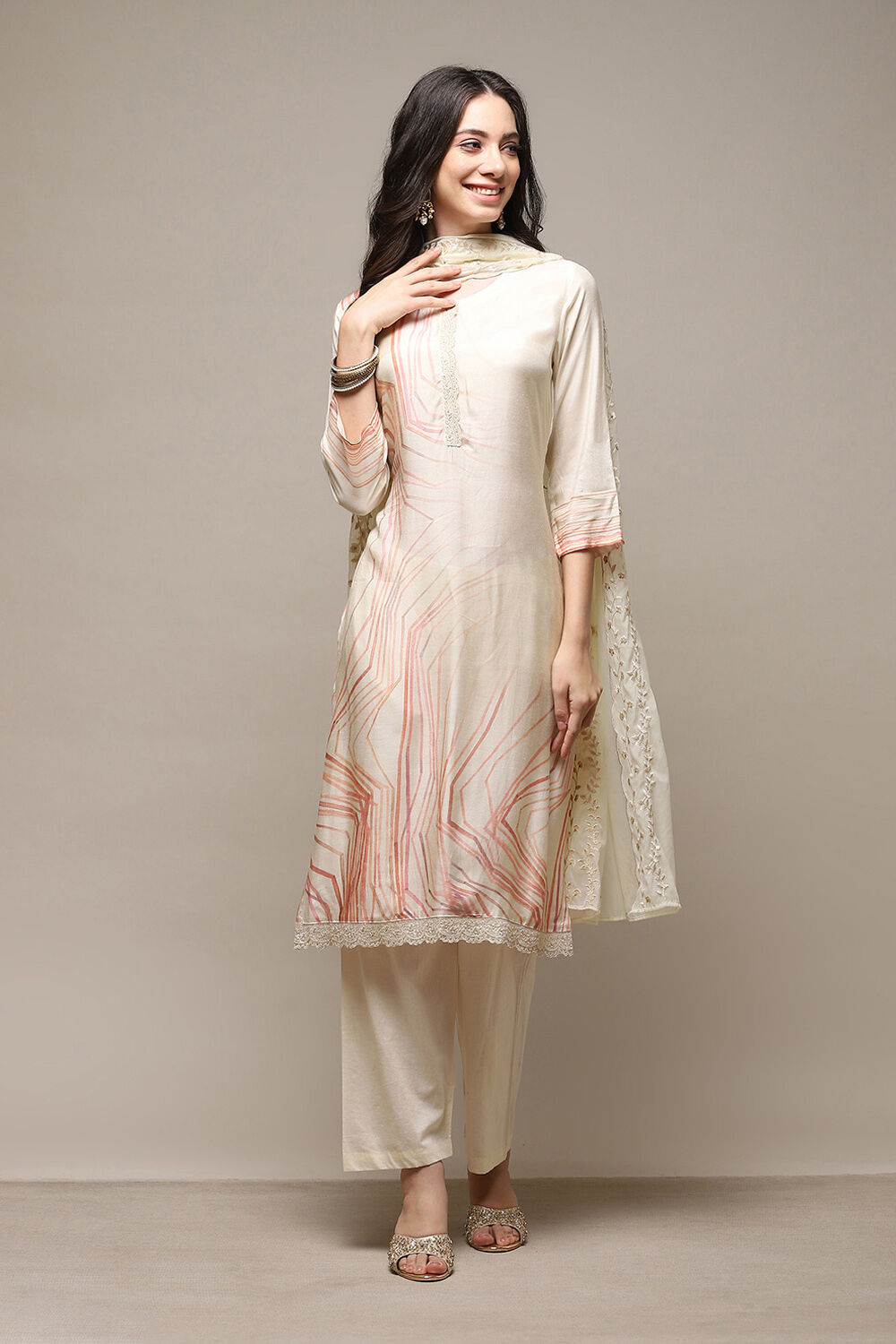 Lemon Muslin Machine Embroidered Unstitched Suit Set image number 8