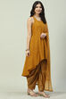 Mustard Art Silk Asymmetric Kurta Dhoti Salwar Suit Set