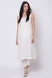 Off White Poly Cotton A-Line Embroidered Kurta image number 4