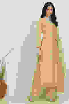 Mustard Net Hand Embroidered Unstitched Suit Set image number 6