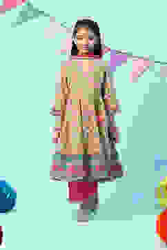 Lime Green & Pink Cotton Front Open Printed Kurta Palazzo Suit Set image number 7