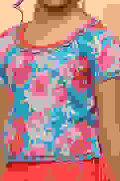 Blue and Pink Floral Festive Flared Lehenga Set image number 1