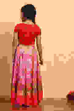 Coral Polyester Blend Short Straight Lehenga Set image number 4