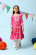 Fuschia Cotton Tiered Kurta Straight Palazzo 2 Piece Set image number 6