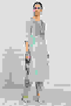 Blue Chanderi Hand Embroidered Unstitched Suit Set image number 6