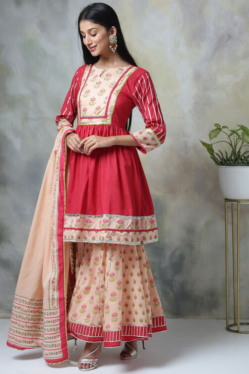 Pink Cotton Kurta Garara Suit Set image number 6
