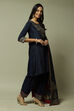 Navy LIVA Straight Kurta Salwar Kurta Salwar Suit Set image number 2