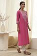 Pink Pure Cotton Printed Straight Kurta image number 4