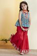 Turquoise & Red Printed Cotton Garara Set image number 0