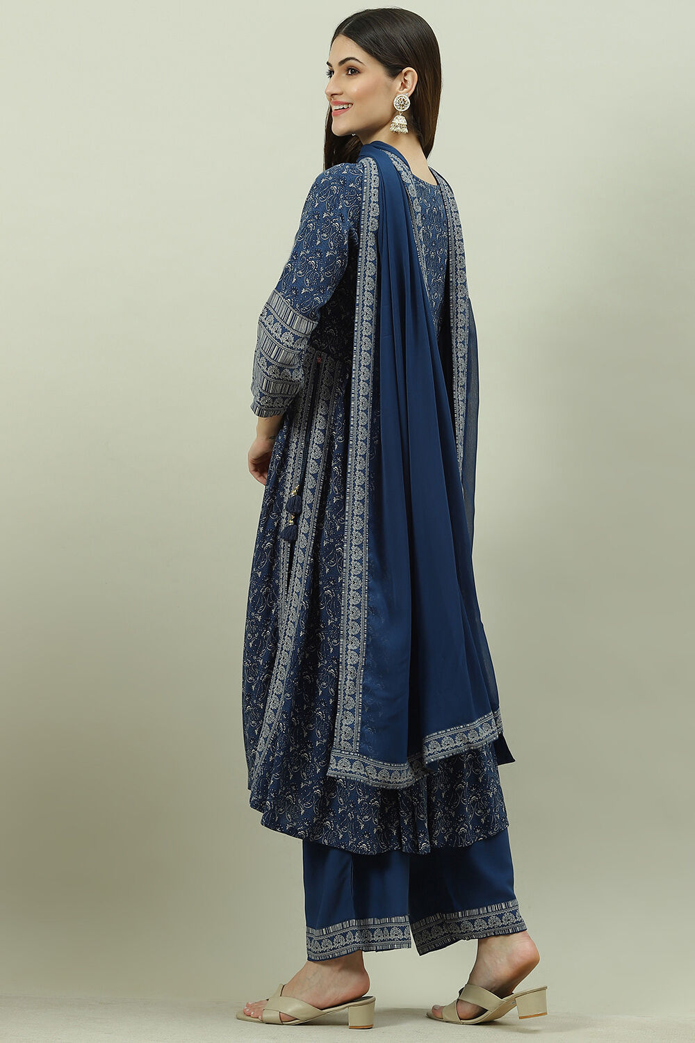 Blue Rayon A-Line Kurta Palazzo Suit Set image number 4