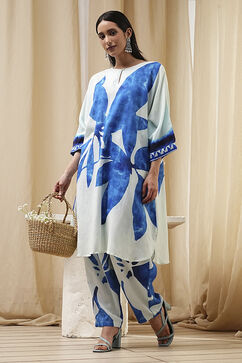 Indigo Blue and White Straight Co-ord Set image number 2