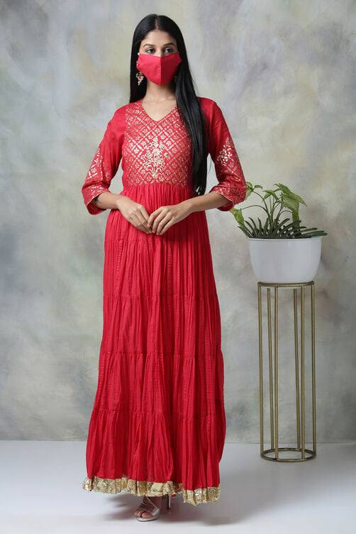 Red Cotton Fusion Wear Dress image number 4