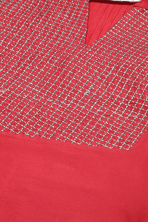 Red Straight Nylon Viscose Kurta image number 1