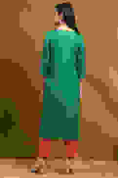 Green Straight Rayon Kurta image number 3