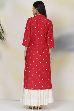 Cherry Red Art Silk Straight Printed Kurta image number 5