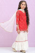 White & Red Cotton Straight Kurta Sharara Suit Set image number 6