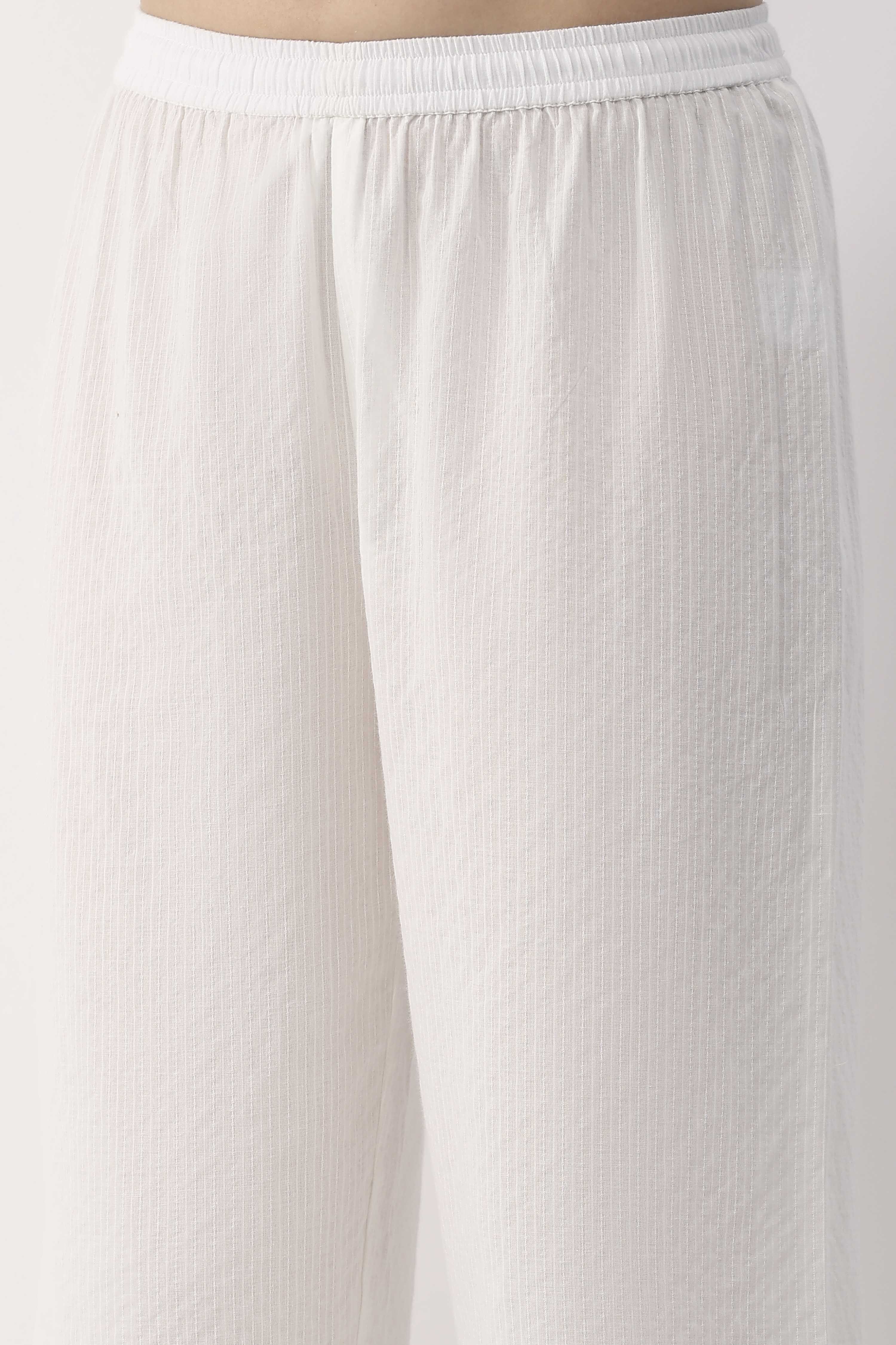 White Cotton Straight Palazzos image number 1