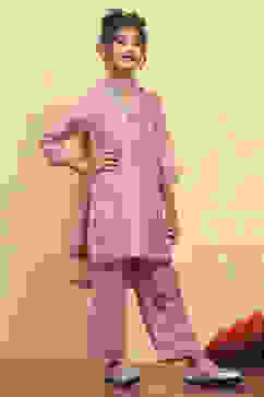 Baby Pink Tissue Solid Straight Suit Set image number 0