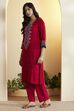 Red Viscose Rayon Yoke Printed Straight Kurta image number 2